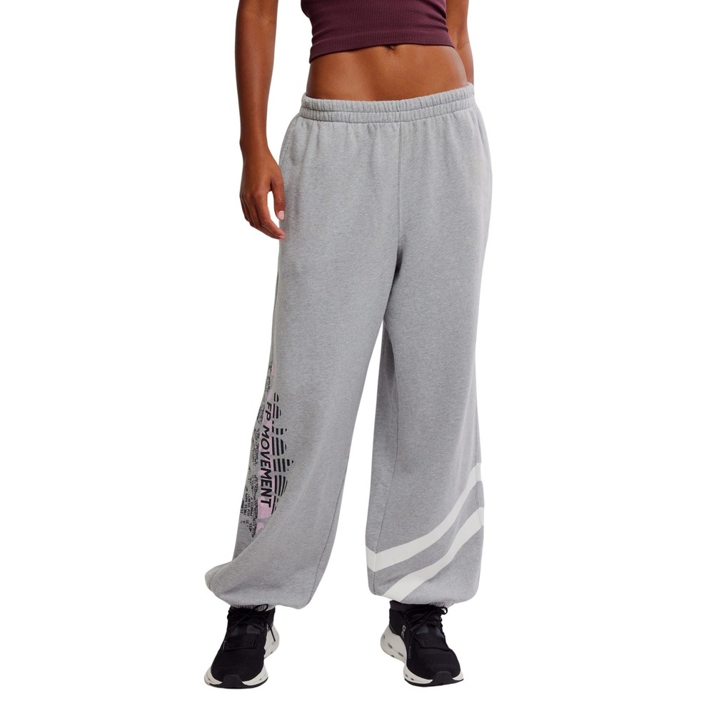 Free People FP Movement All Star Oversize Graphic Sweatpants Gray XS Raw Hem